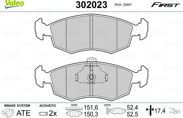 Valeo 302023 - Тормозные колодки, дисковые, комплект unicars.by