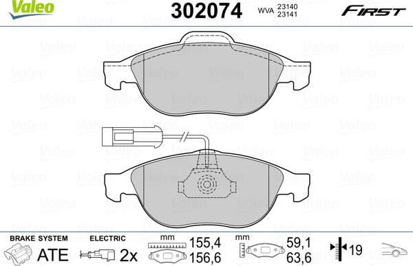 Valeo 302074 - Тормозные колодки, дисковые, комплект unicars.by