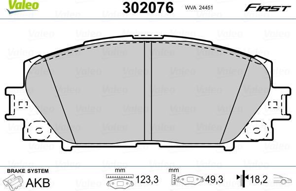 Valeo 302076 - Тормозные колодки, дисковые, комплект unicars.by