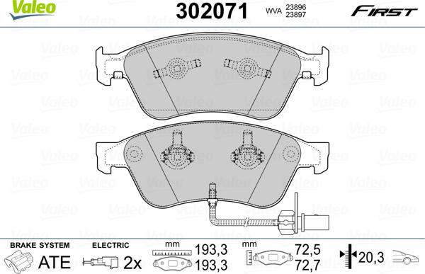 Valeo 302071 - Тормозные колодки, дисковые, комплект unicars.by