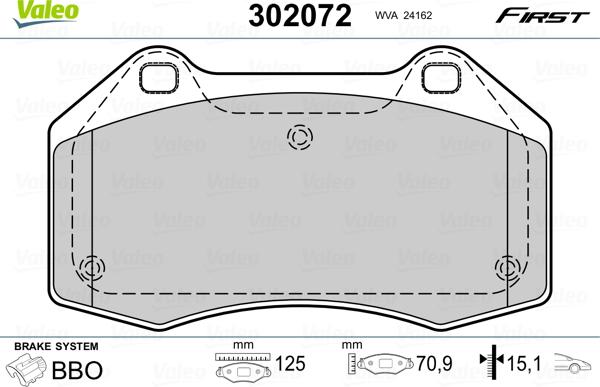 Valeo 302072 - Тормозные колодки, дисковые, комплект unicars.by