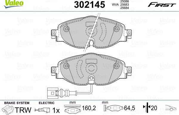 Valeo 302145 - Тормозные колодки, дисковые, комплект unicars.by