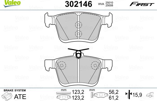 Valeo 302146 - Тормозные колодки, дисковые, комплект unicars.by