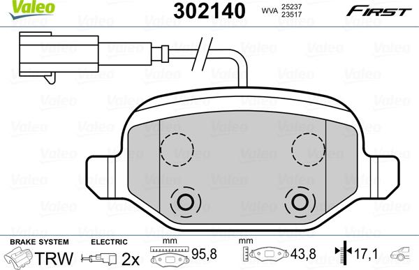 Valeo 302140 - Тормозные колодки, дисковые, комплект unicars.by