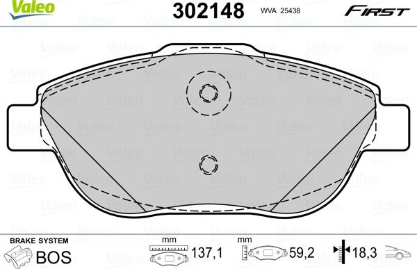 Valeo 302148 - Тормозные колодки, дисковые, комплект unicars.by