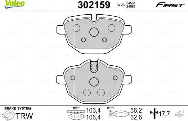 Valeo 302159 - Тормозные колодки, дисковые, комплект unicars.by