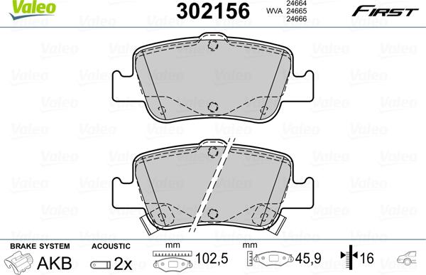 Valeo 302156 - Тормозные колодки, дисковые, комплект unicars.by