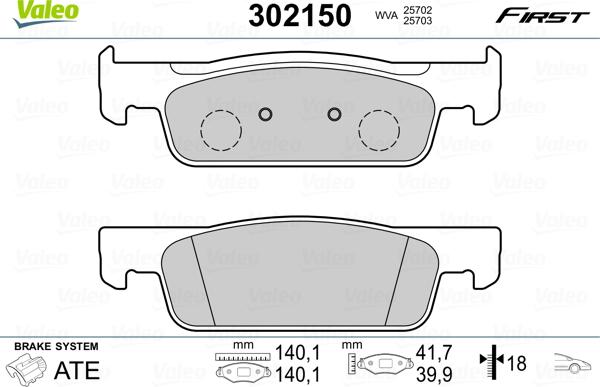 Valeo 302150 - Тормозные колодки, дисковые, комплект unicars.by