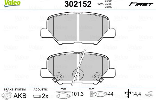 Valeo 302152 - Тормозные колодки, дисковые, комплект unicars.by