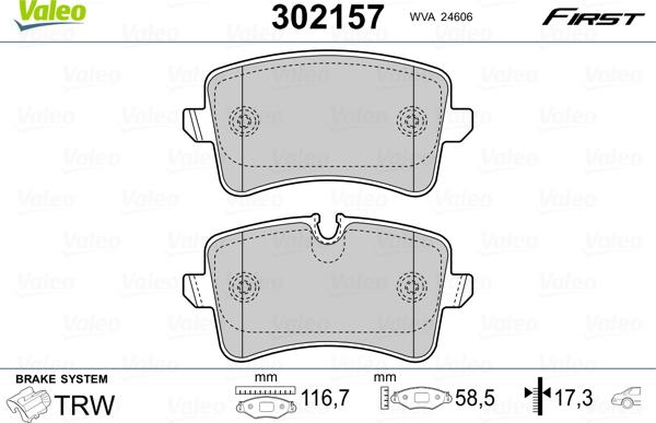 Valeo 302157 - Тормозные колодки, дисковые, комплект unicars.by