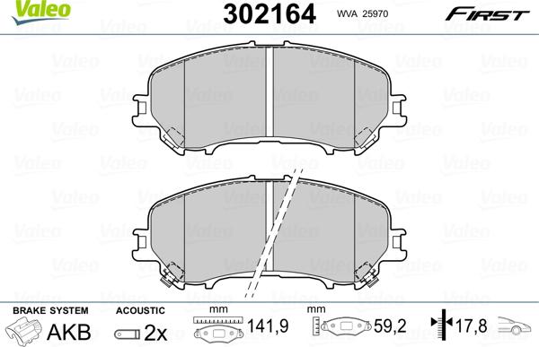 Valeo 302164 - Тормозные колодки, дисковые, комплект unicars.by