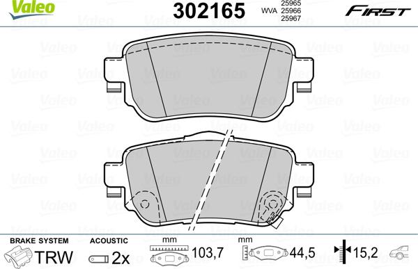 Valeo 302165 - Тормозные колодки, дисковые, комплект unicars.by