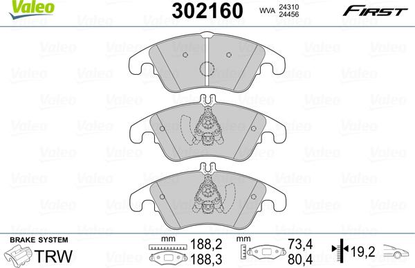 Valeo 302160 - Тормозные колодки, дисковые, комплект unicars.by