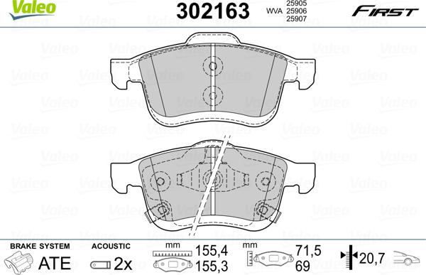 Valeo 302163 - Тормозные колодки, дисковые, комплект unicars.by