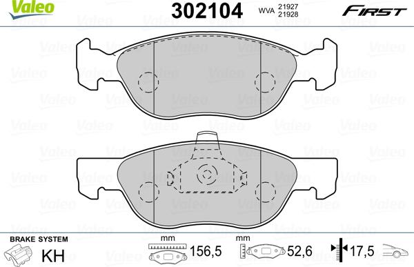 Valeo 302104 - Тормозные колодки, дисковые, комплект unicars.by