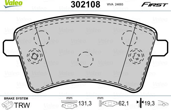 Valeo 302108 - Тормозные колодки, дисковые, комплект unicars.by