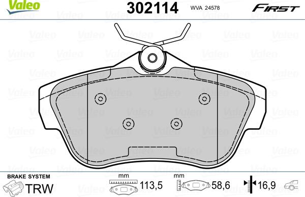 Valeo 302114 - Тормозные колодки, дисковые, комплект unicars.by