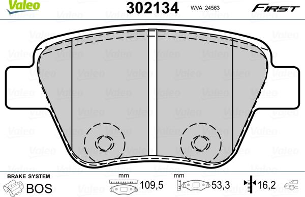 Valeo 302134 - Тормозные колодки, дисковые, комплект unicars.by