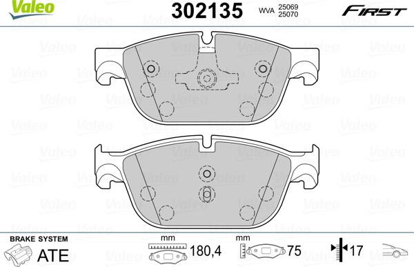 Valeo 302135 - Тормозные колодки, дисковые, комплект unicars.by