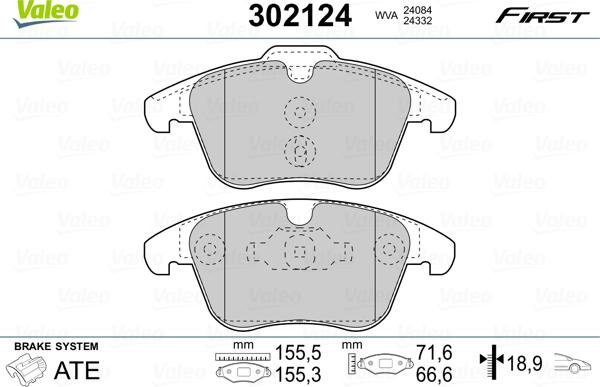 Valeo 302124 - Тормозные колодки, дисковые, комплект unicars.by