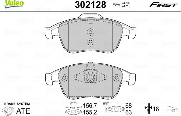 Valeo 302128 - Тормозные колодки, дисковые, комплект unicars.by