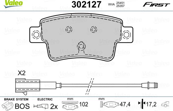 Valeo 302127 - Тормозные колодки, дисковые, комплект unicars.by