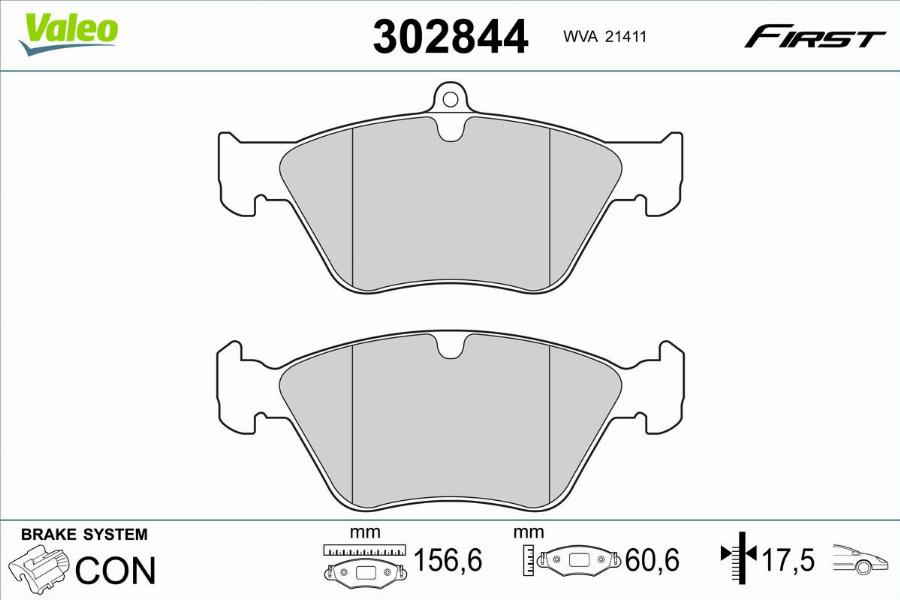 Valeo 302844 - Тормозные колодки, дисковые, комплект unicars.by