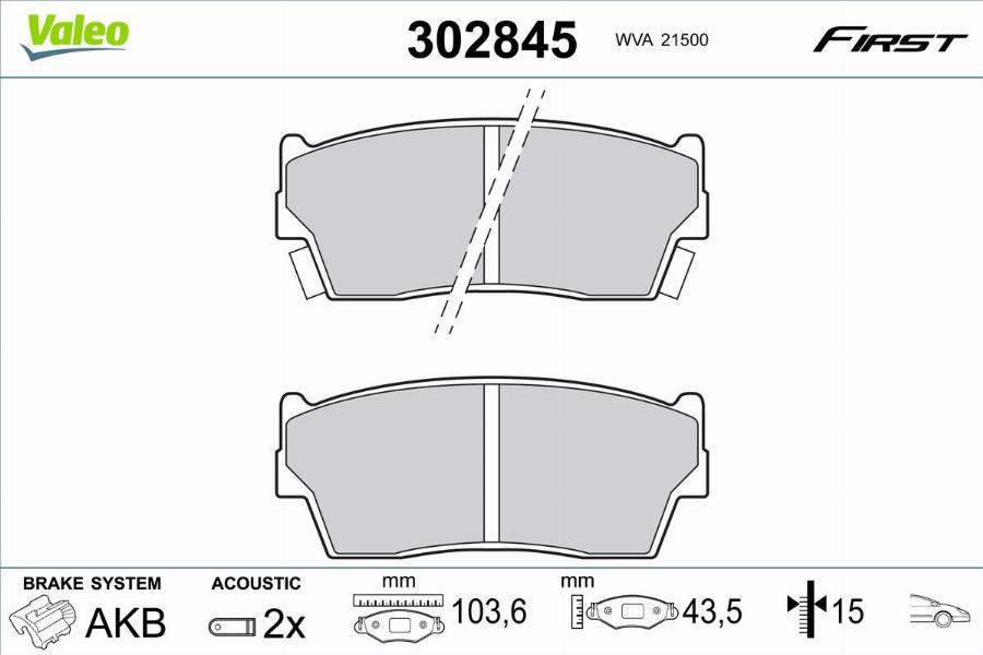 Valeo 302845 - Тормозные колодки, дисковые, комплект unicars.by