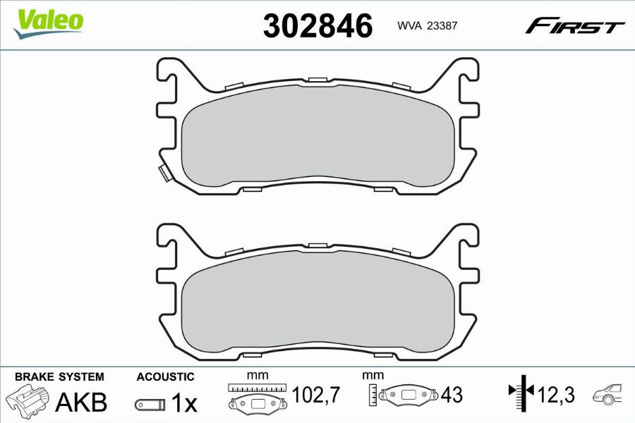 Valeo 302846 - Тормозные колодки, дисковые, комплект unicars.by