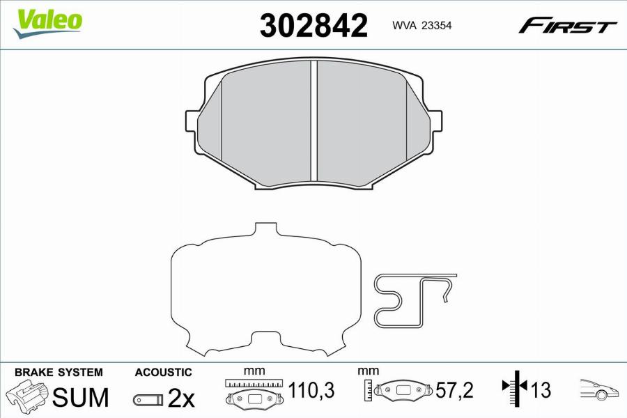 Valeo 302842 - Тормозные колодки, дисковые, комплект unicars.by