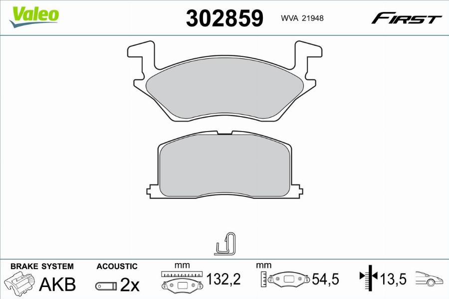 Valeo 302859 - Тормозные колодки, дисковые, комплект unicars.by