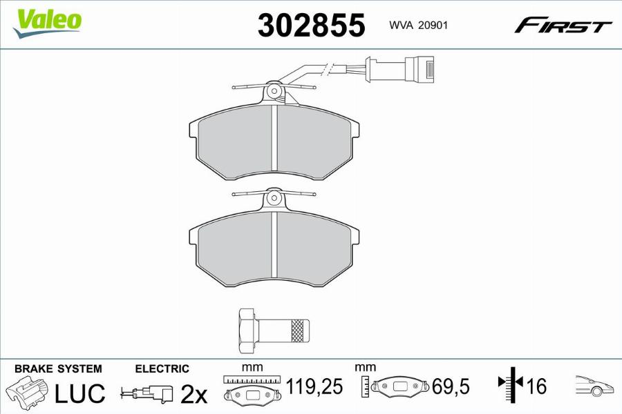 Valeo 302855 - Тормозные колодки, дисковые, комплект unicars.by