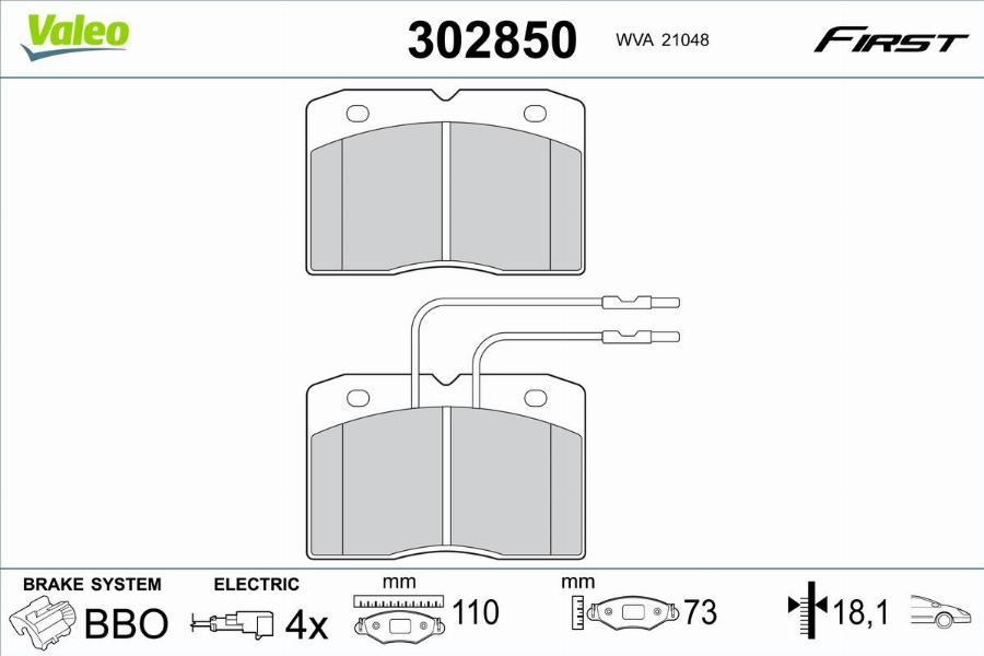 Valeo 302850 - Тормозные колодки, дисковые, комплект unicars.by