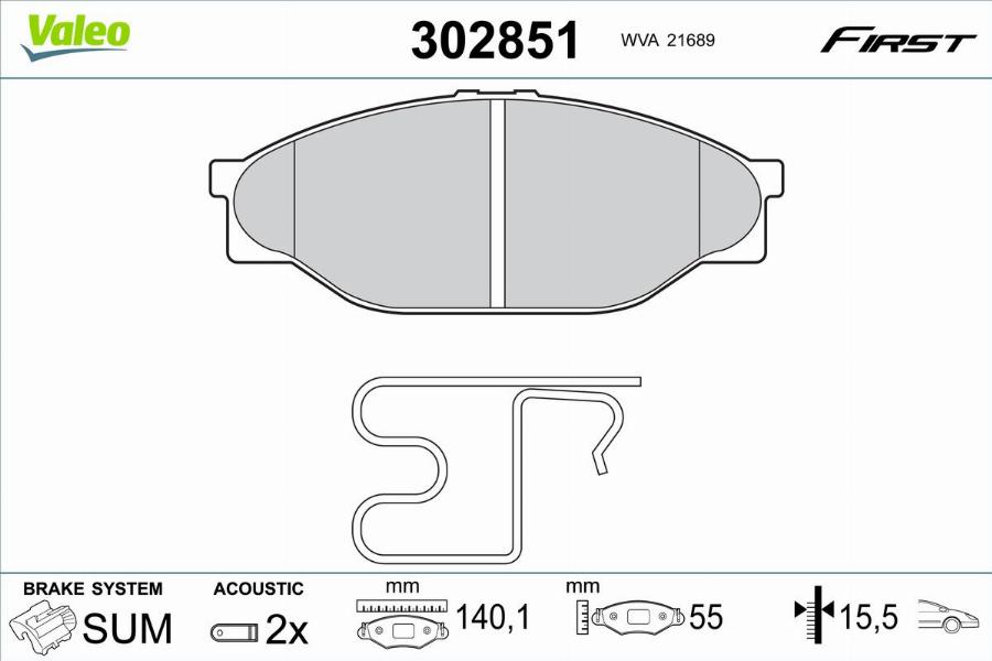 Valeo 302851 - Тормозные колодки, дисковые, комплект unicars.by