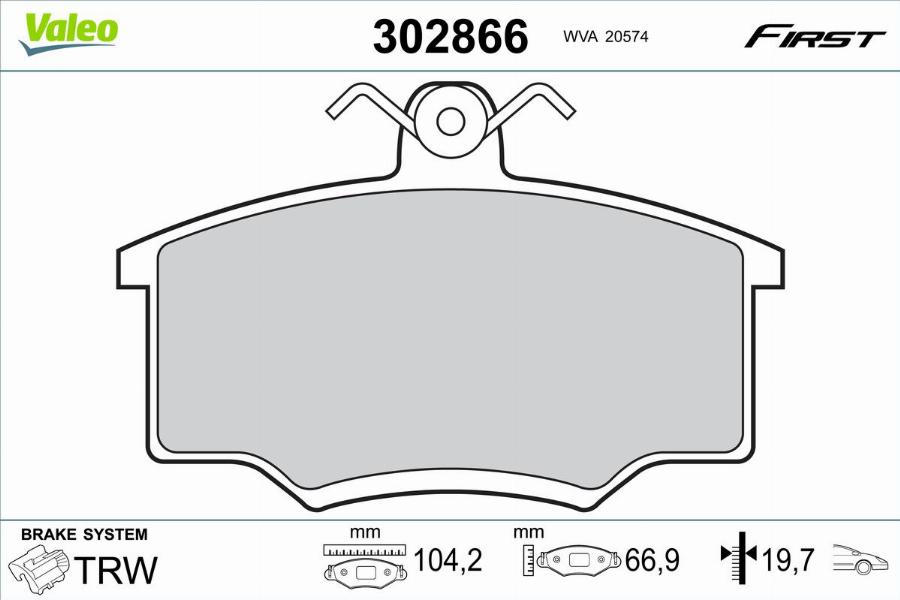 Valeo 302866 - Тормозные колодки, дисковые, комплект unicars.by