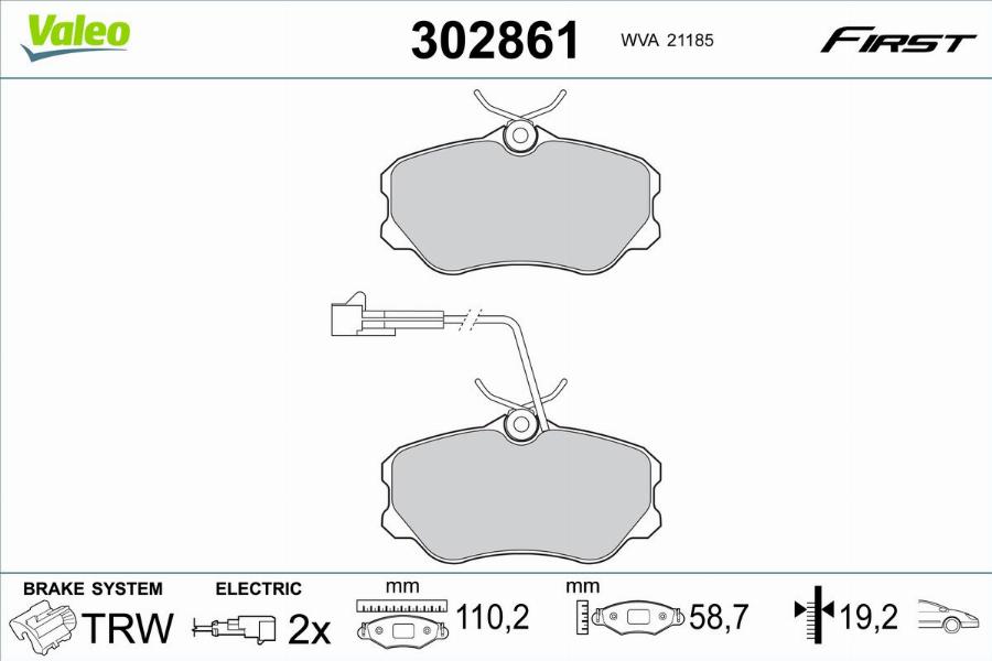 Valeo 302861 - Тормозные колодки, дисковые, комплект unicars.by