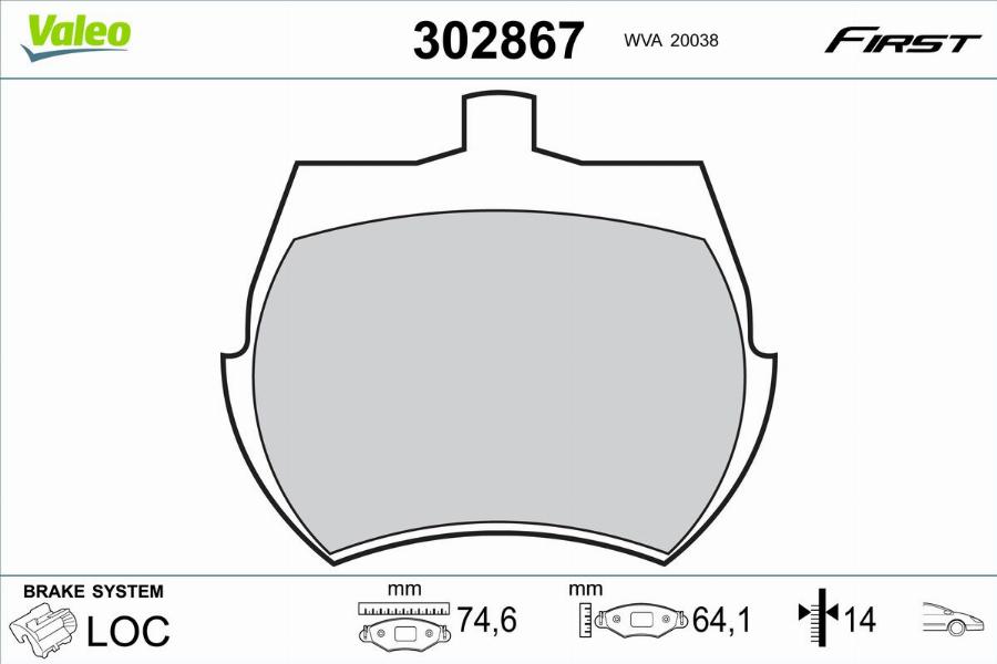 Valeo 302867 - Тормозные колодки, дисковые, комплект unicars.by