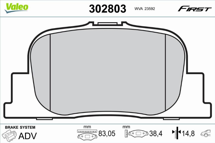 Valeo 302803 - Тормозные колодки, дисковые, комплект unicars.by