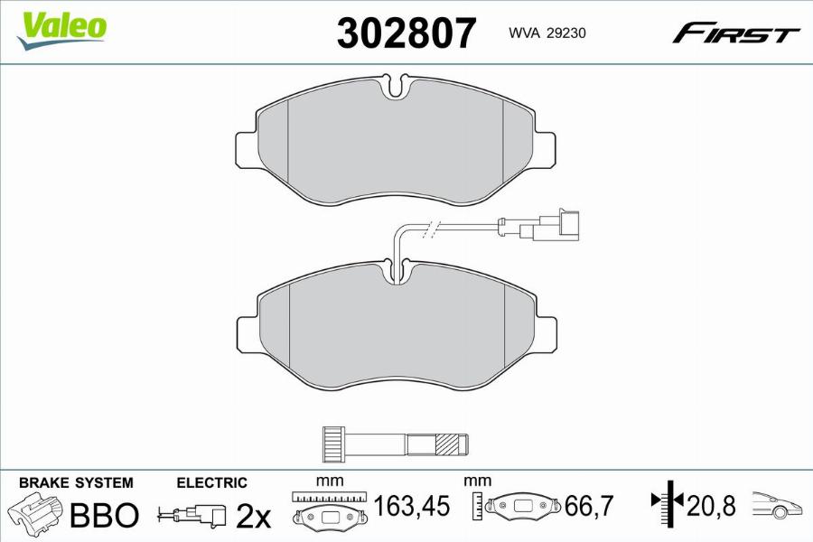 Valeo 302807 - Тормозные колодки, дисковые, комплект unicars.by