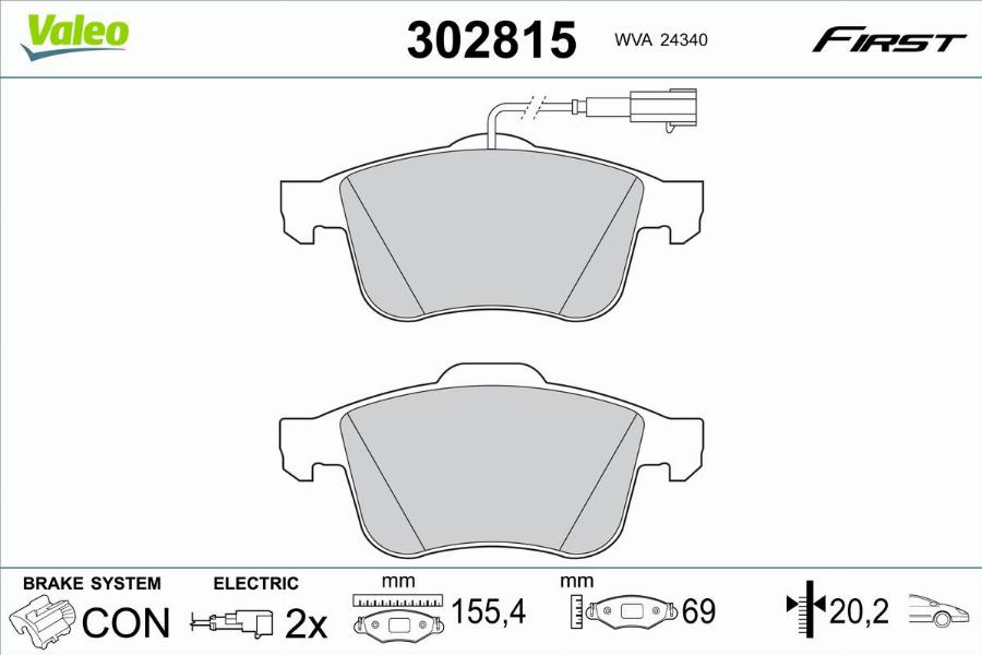 Valeo 302815 - Тормозные колодки, дисковые, комплект unicars.by