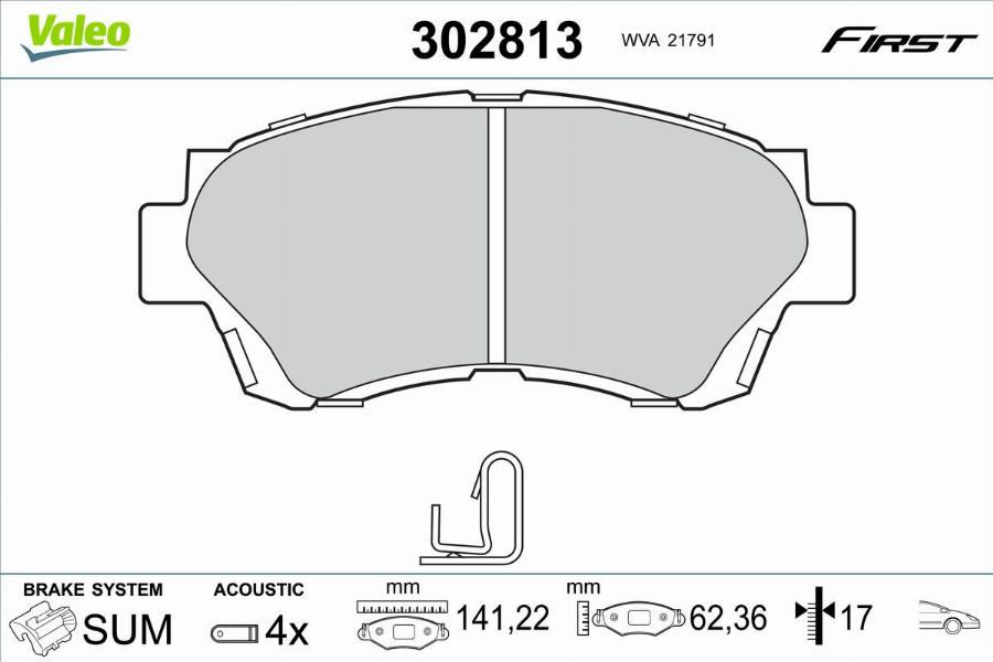 Valeo 302813 - Тормозные колодки, дисковые, комплект unicars.by