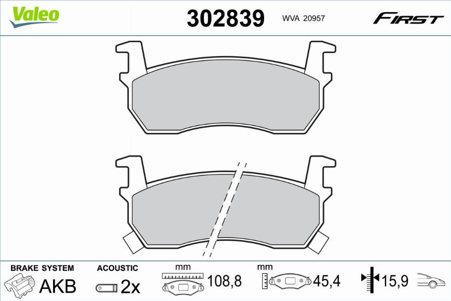 Valeo 302839 - Тормозные колодки, дисковые, комплект unicars.by