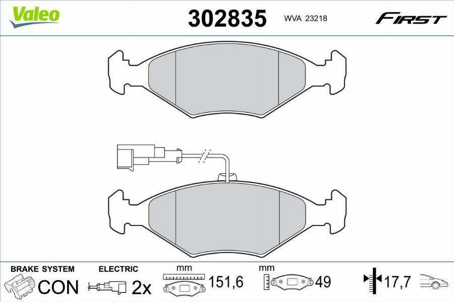 Valeo 302835 - Тормозные колодки, дисковые, комплект unicars.by