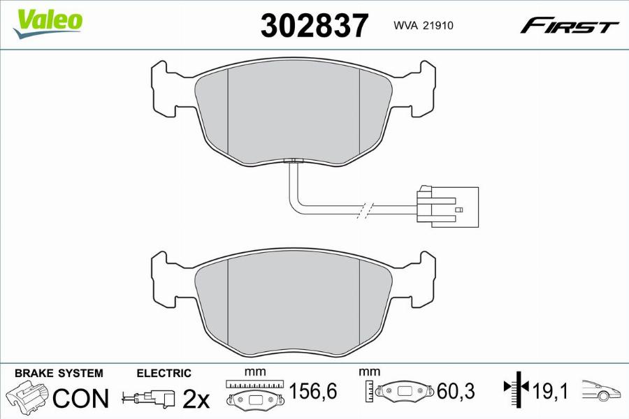 Valeo 302837 - Тормозные колодки, дисковые, комплект unicars.by