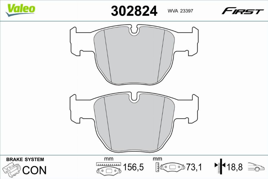 Valeo 302824 - Тормозные колодки, дисковые, комплект unicars.by