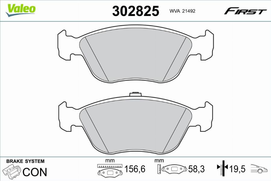 Valeo 302825 - Тормозные колодки, дисковые, комплект unicars.by