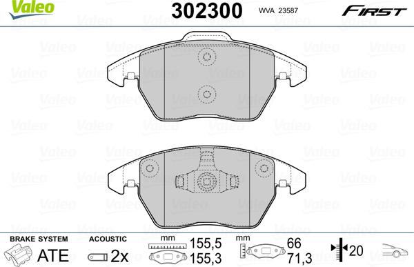 Valeo 302300 - Тормозные колодки, дисковые, комплект unicars.by