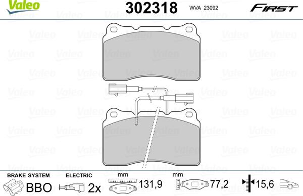 Valeo 302318 - Тормозные колодки, дисковые, комплект unicars.by