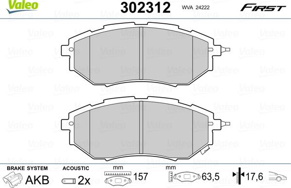 Valeo 302312 - Тормозные колодки, дисковые, комплект unicars.by