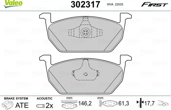 Valeo 302317 - Тормозные колодки, дисковые, комплект unicars.by